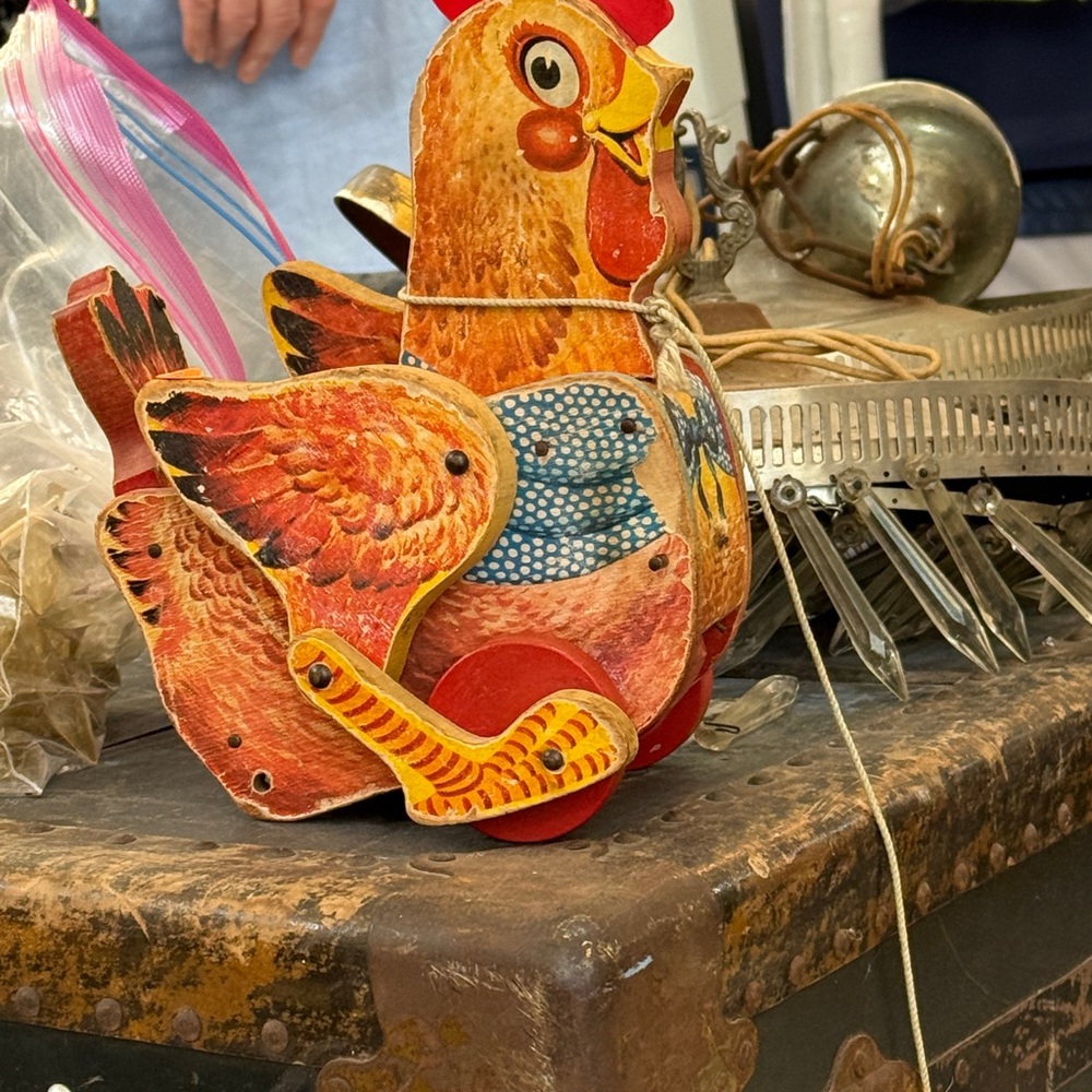 Vintage 1930s Wooden Fisher Price Hen Pull Toy “ Katy Klacker”